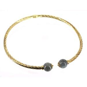 925 Italian Sterling Vicenza Silver‎ Clamper Labradorite Twisted Collar Necklace